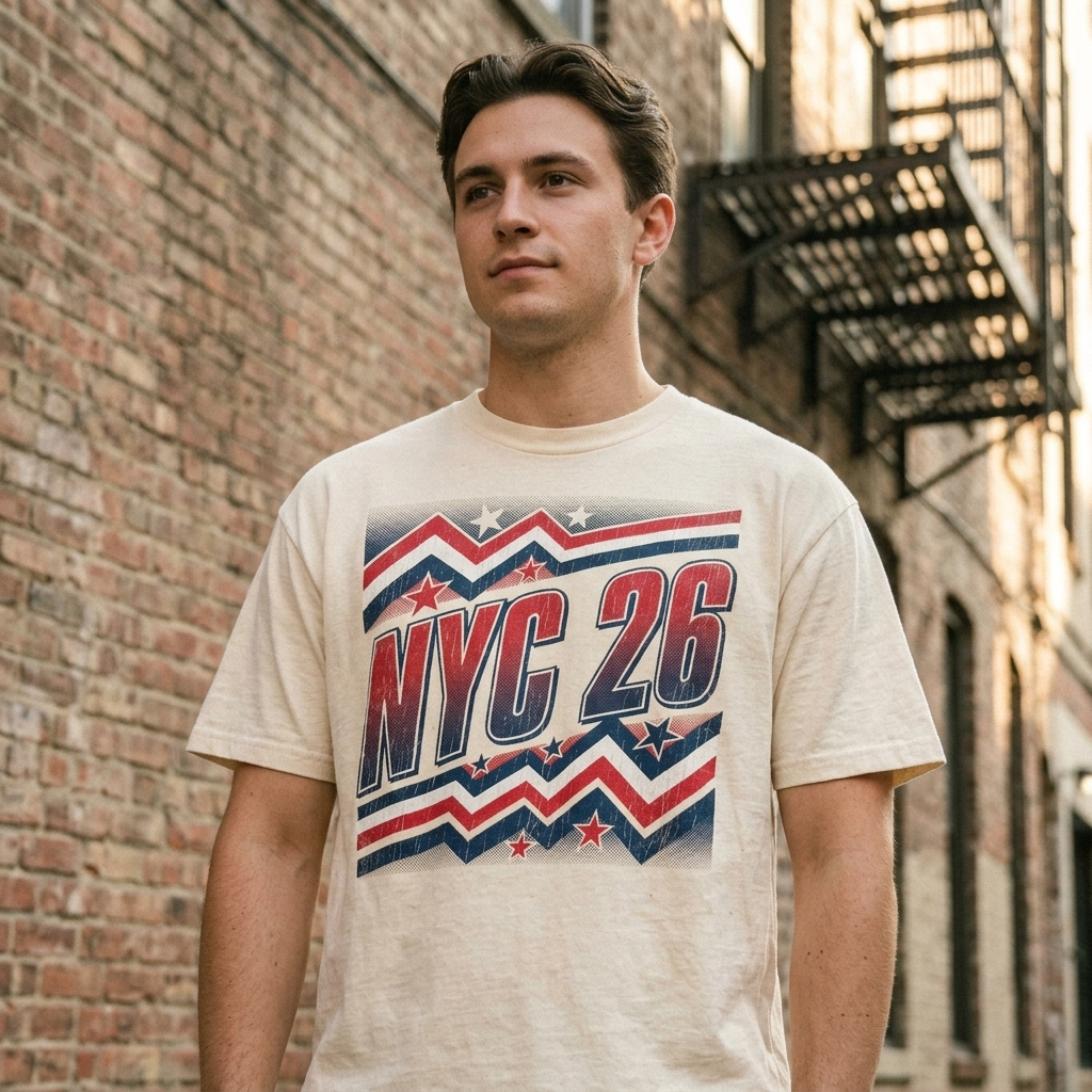 NYC '26 Tee — retro 90s graphic tee on body, Eleven Stripes