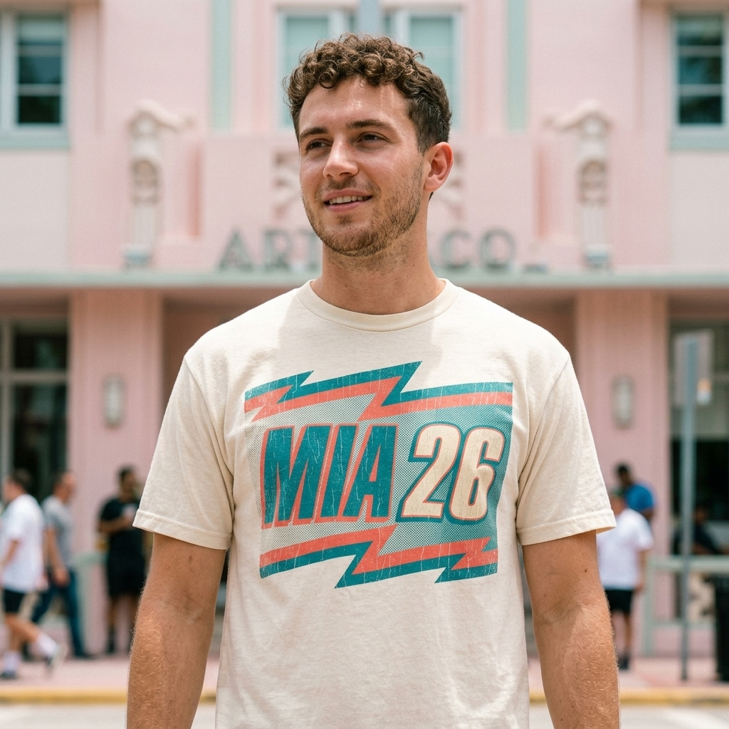 MIA '26 Tee — retro 90s graphic tee on body, Eleven Stripes