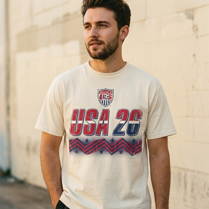 USA '26 Tee — retro 90s graphic tee on body, Eleven Stripes