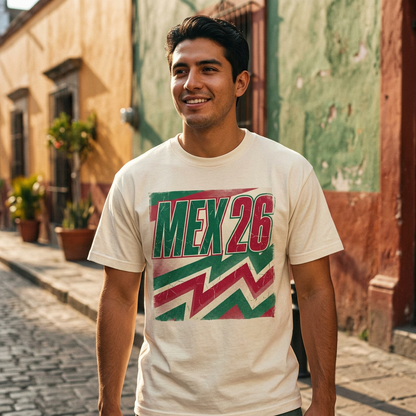 MEX '26 Tee — retro 90s graphic tee on body, Eleven Stripes