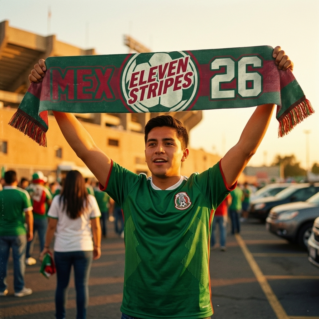 Eleven Stripes México Supporter Scarf — retro 90s design, matchday lifestyle
