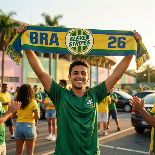 Eleven Stripes Brasil Supporter Scarf — retro 90s design, matchday lifestyle
