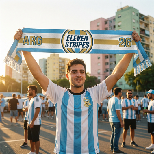 Eleven Stripes Argentina Supporter Scarf — retro 90s design, matchday lifestyle