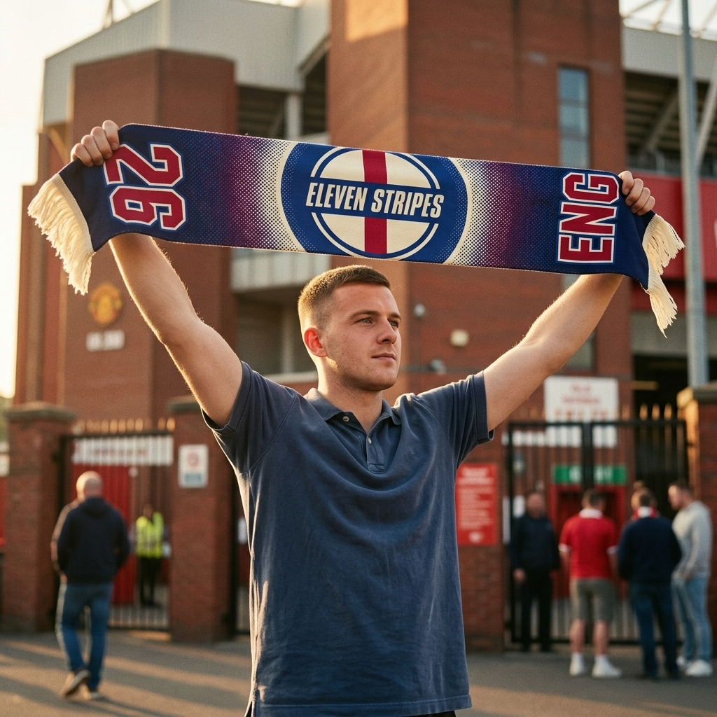 Eleven Stripes England Supporter Scarf — retro 90s design, matchday lifestyle