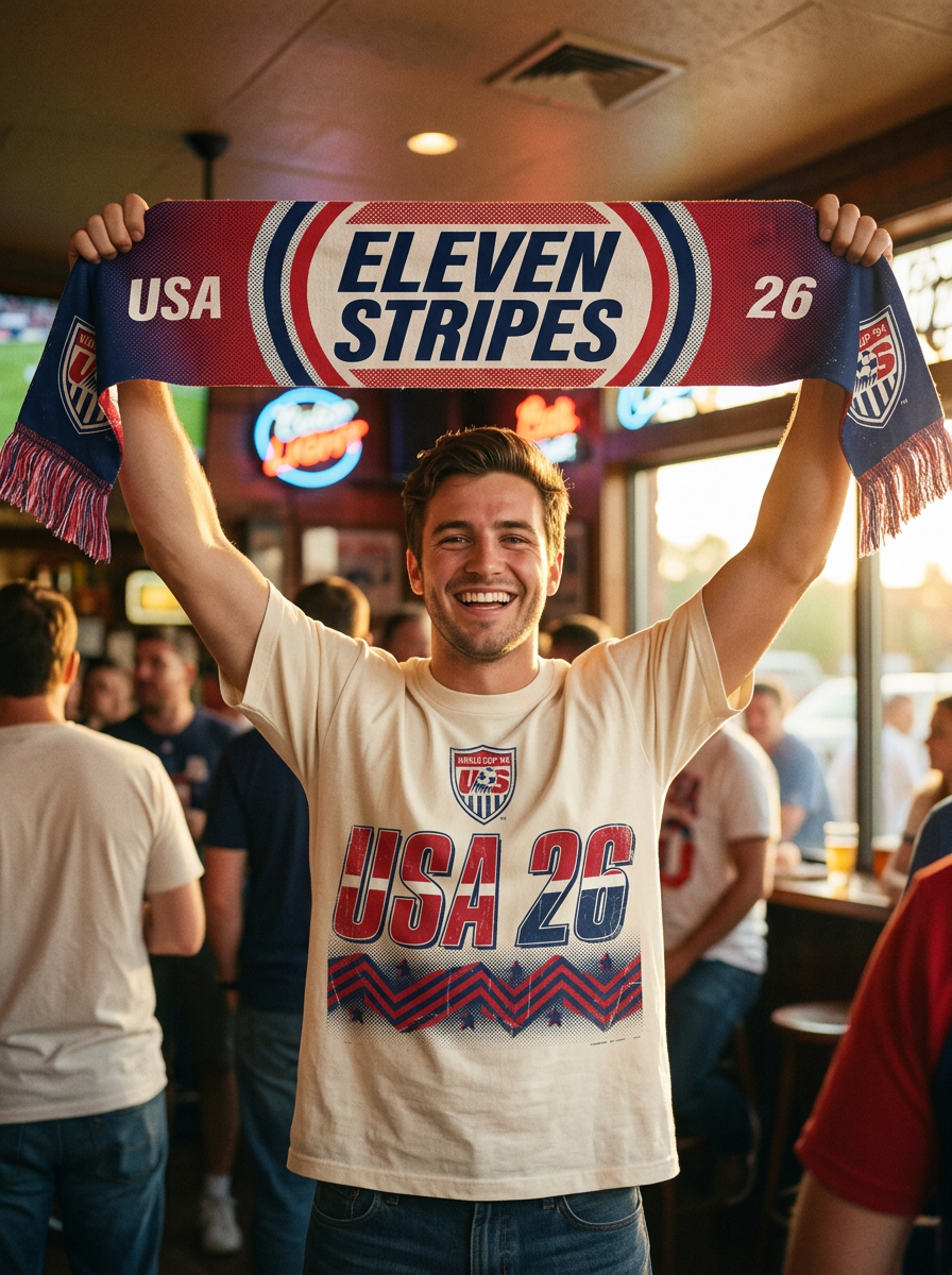 USA Matchday Kit — tee + scarf, retro 90s Eleven Stripes